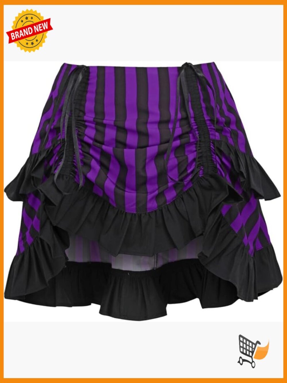 Striped Ruched Bustle Skirt with Elastic Waistband